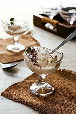 promise plus group Glass Candy Bowl Crystal Glass Curve Wave Shape Ice Cream Bowl 160ml(Pack of 6, Clear)