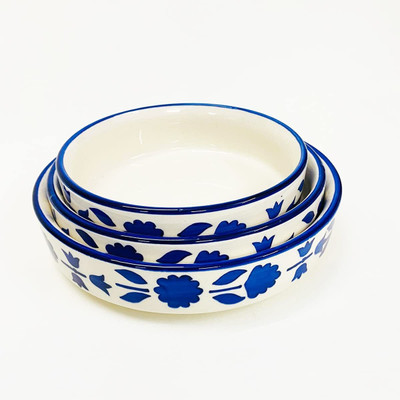 ANDSON ENTERPRISE Ceramic Mixing Bowl Ceramic Salad Tray/Bowl | Deep Dish Bowl | Salad Plate | Serving Snacks Tray(Pack of 3, Blue)