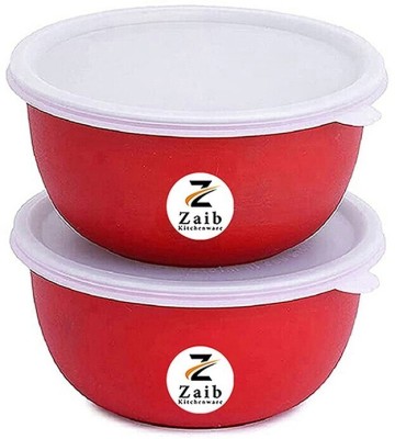 Zaib Stainless Steel Storage Bowl Microwave Safe Euro lid bowls set of 2(Pack of 2, Red)