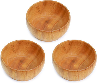 ArtKart Wooden Serving Bowl | Handcrafted Eco-Friendly Katori for Snacks, Chutney & Dry Fruits(Pack of 3, Brown)