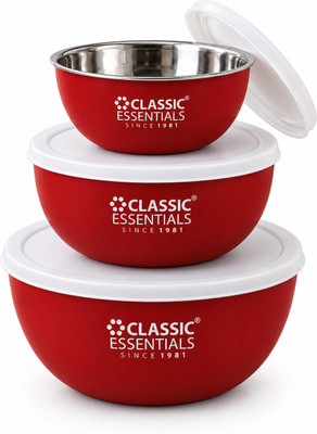 Classic Essentials Stainless Steel Storage Bowl Microwave Safe Bowl(Pack of 3, Red)