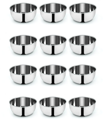 Pradeep Stainless Steel Mixing Bowl Stainless Steel Serving Bowl/katori/SL-142-100 ML-Set of 12 Pieces(Pack of 12, Silver)