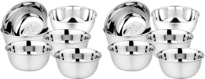 Quickkitchen Stainless Steel Serving Bowl Premium Heavy Gauge Set – 12 Pcs, Mirror Finish(Pack of 12, Silver)