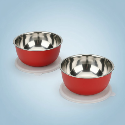 Zaib Stainless Steel Storage Bowl serving and Food Storage katori and container set(Pack of 2, Red)