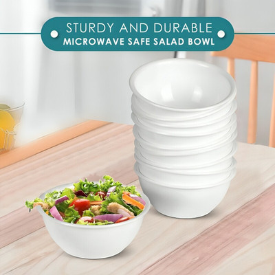 joyware Plastic Serving Bowl Plastic Serving Round Bowls|Katori|Microwave Safe Bowl for Rice|Soup|Pasta|Salad(Pack of 6, White)