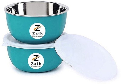 Zaib Stainless Steel Storage Bowl Microwave Safe Euro lid bowls pack of 2(Pack of 2, Green)