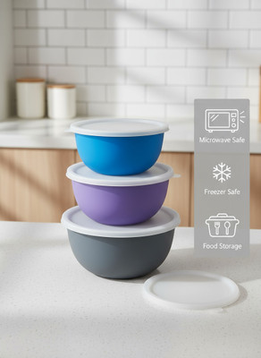 Zaib Stainless Steel, Polypropylene Serving Bowl ✨ Premium Mixing Bowl Set ✅ Non-Slip Base ✔️ Durable ♻️ Design ⭐ Kitchen Use(Pack of 3, Multicolor)