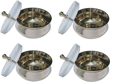 RBHMC BRONZE MASTER Bronze Serving Bowl Serving Bowl with LID Set of 4 PCS(Pack of 4, Silver)