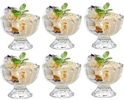 MAHADEV Glass Dessert Bowl Crystal Clear Ice Cream Bowl, 120ml, pack of 6(Pack of 1, Multicolor)