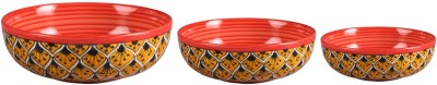caffeine Ceramic Serving Bowl Handmade Orange Morocco(Pack of 3, Multicolor)