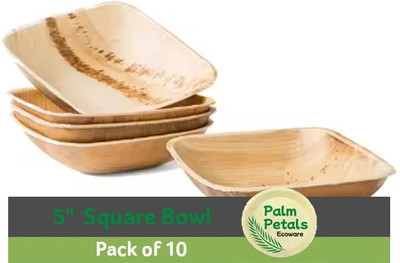 Ss Premium Collection Areca Leaf Serving Bowl | 5 inch Square Bowls | Eco Friendly | Bio Degradable | Disposable(Pack of 10, Beige)
