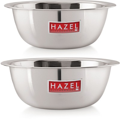 HAZEL Stainless Steel Mixing Bowl Steel Mixing Bowl For Cake Batter Big Size For Baking, 2100 ml to 2730 ml(Pack of 2, Silver)