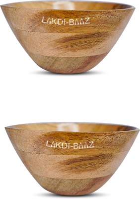 Lakdi Baaz Wooden Serving Bowl Natural Non Toxic Wooden Bowl Snack Serving Bowl Neem Wood No Color Used JB1 2PC(Pack of 2, Brown)