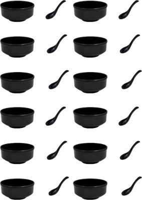 VVSS Melamine Soup Bowl Solid Matt Finish Soup Bowls with Spoon(Pack of 12, Black)