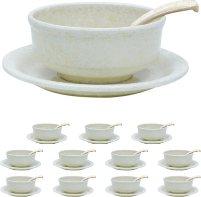 Ariya Melamine Soup Bowl Ariya Marble Pattern Serving Bowl Set with Spoon & Plate for Food Microwave Safe(Pack of 12, White)
