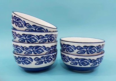 hc the crafts Ceramic Soup Bowl(Pack of 6, Blue, White)