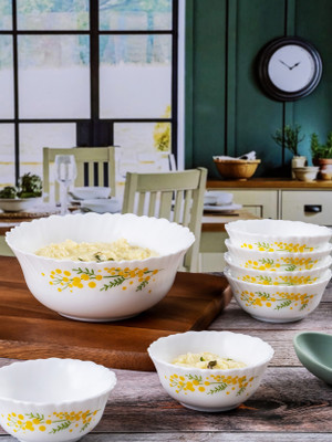 cello Opalware Dessert Bowl Glass Pudding Bowl Set(Pack of 7, White)