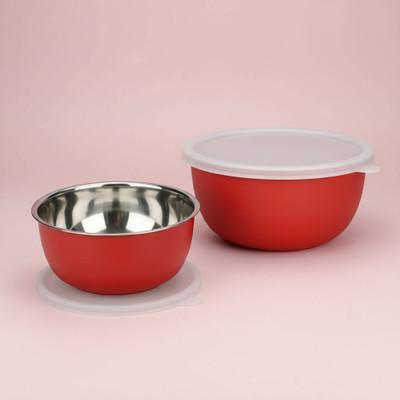 Zaib Stainless Steel Storage Bowl Microwave Safe Euro lid bowls set of 2(Pack of 2, Red)