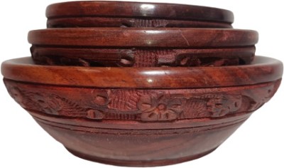 Taslaamamaan Wooden Vegetable Bowl wooden carwin bowl(Pack of 3, Brown)