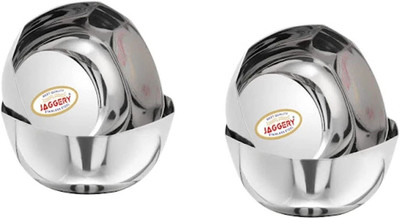 JAGGERY Stainless Steel Dessert Bowl Heavy Double Square Bowl/Wati/Mirror Finish Katori (capacity-260ml, Dia: 9 cm)(Pack of 4, Steel)