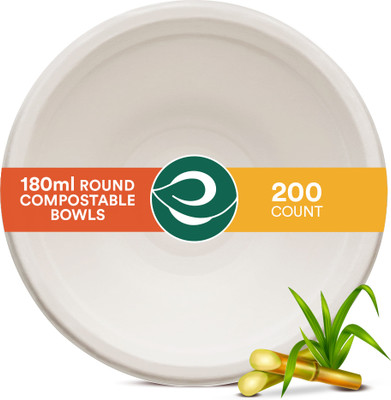 ECO SOUL Sugarcane Bagasse Serving Bowl 180 ml Round Compostable Disposable(Pack of 200, White)