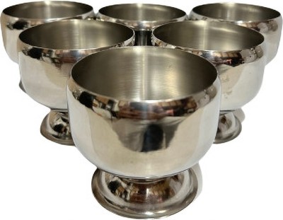 Dynore Stainless Steel Dessert Bowl Stainless Steel 6 Pcs Apple Shape Ice Cream Cups(Pack of 6, Silver)