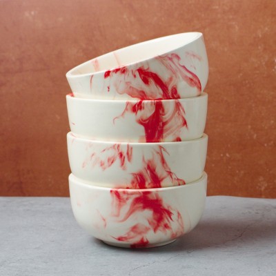 Claybender Ceramic Soup Bowl(Pack of 4, Red)