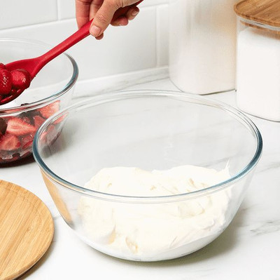 Femora Borosilicate Glass Mixing Bowl Borosilicate Glass Mixing Bowl Microwave Safe- 1650ml(Pack of 1, White)