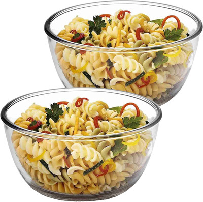 MDNSHO Glass Mixing Bowl Borosilicate Glass Mixing & Serving Bowl, & Microwave oven Safe Bowl, 1370 ml Disposable(Pack of 2, Clear)