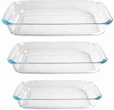 PKMSHO Borosilicate Glass Serving Bowl Borosilicate glass Microwave oven safe Glass baking dish 1000,1600,2200 ML Disposable(Pack of 3, Clear)