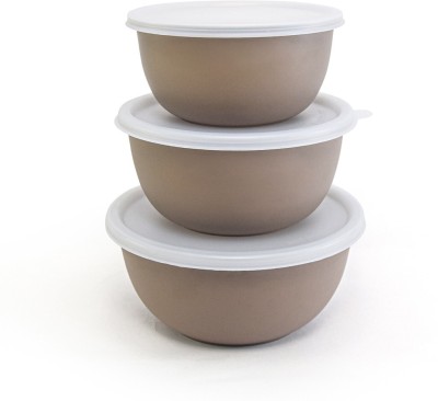 Zaib Stainless Steel Storage Bowl brown bowl set of 3 Microwave Safe Plastic Coated Euro Bowls with LID(Pack of 3, Brown)