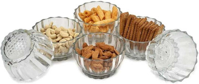 Kvaent Glass Serving Bowl Bowl Set(Pack of 6, Clear)