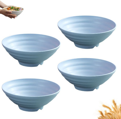 FLOXIT Plastic Serving Bowl Wheat Straw Mixing Bowl Multi Purpose Bowls Round Bowls Katori for Kitchen 900ml(Pack of 4, Blue)