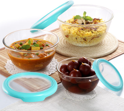 cello Glass Mixing Bowl Ornella with Lid Toughened (500ml, 1000ml, 1500ml, Transparent)(Pack of 3, Multicolor)