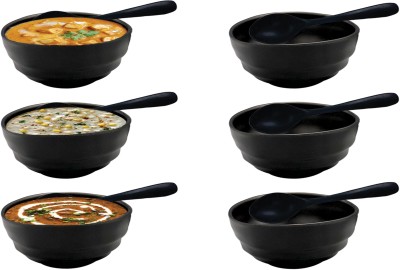 ZIDO Melamine Serving Bowl with Spoons for Snacks, Soup, Ice-Cream, Vegetables, Cereal, Maggi, Desert etc.(Pack of 12, Black)