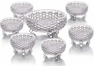 RKPL Glass Mixing Bowl Glass Bowl Set of 7 PCS With 1 Large Bowl & 6 PCS Medium Bowl Disposable(Pack of 7, Clear)