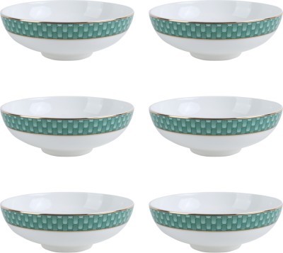 IZZHAAR Ceramic, Bone China Serving Bowl Ceramic & Bone China Bowls Set (Set of 6) Serving Bowls(Pack of 6, White, Green)