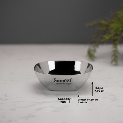 Sumeet Stainless Steel Dessert Bowl Heavy Gauge S.S Square Bowl/Wati with Mirror Finish–9.5cm,set of 6pc,200ML(Pack of 6, Steel)