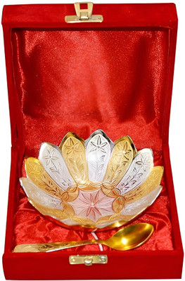 Tuesday Morning Aluminium Decorative Bowl German Silver Flower Bowl Lotus Bowl Kamal Bowl Serving Bowl Diwali Gift(Pack of 2, Gold)