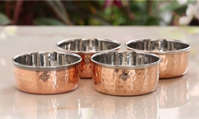 INDIAN ART VILLA Copper Vegetable Bowl Steel Copper 4 Pcs Bowl Katori 145 ml(Pack of 4, Brown, Silver)