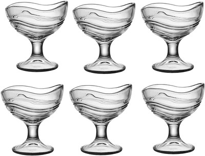 varyon Glass Dessert Bowl Curved Designer Ice Cream Bowls/Dessert Bowl(Pack of 6, Clear)