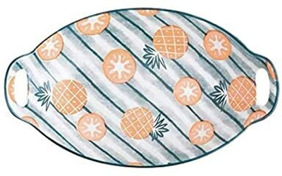 Dweloric Ceramic Serving Bowl Bakeware Set Rectangle & Round Bakin Dish & Bowl For Kitchen (Pine apple) Disposable(Pack of 1, Multicolor)