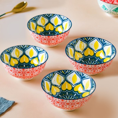 Nestasia Ceramic Serving Bowl(Pack of 4, Yellow, Blue)