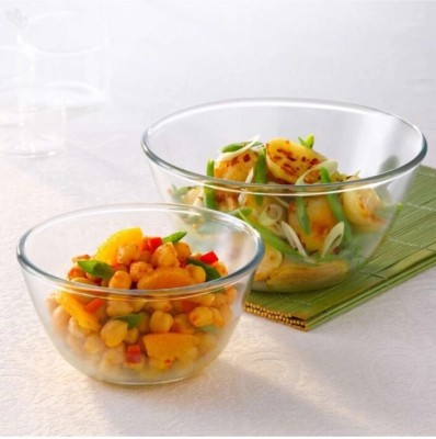 PKMSHO Glass Mixing Bowl Pasta, Cereal, Salad, Cake, Large microwave & Dishwasher Safe (2300 ml, clear) Disposable(Pack of 2, Clear)