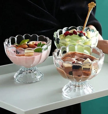 Hyatium Glass Dessert Bowl Ice Cream Cup 6Pcs Set clear glass Dessert Bowl(PCS-6)(Pack of 6, Clear)