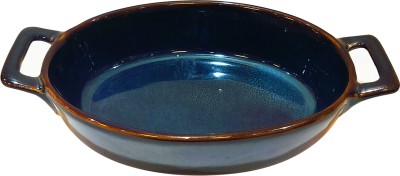 Lemon Tree Ceramic Serving Bowl Oval Shape Ceramic Stoneware Serving/Baking/Snack/Pasta/Dish Bowl with Handle(Pack of 1, Blue)