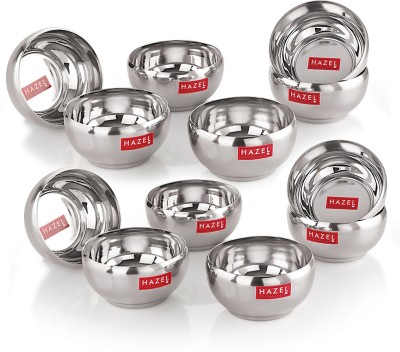 HAZEL Stainless Steel Dessert Bowl Serving Bowl Set of 12 Stainless Steel Bowl for Dessert, Cereal(Pack of 12, Silver)