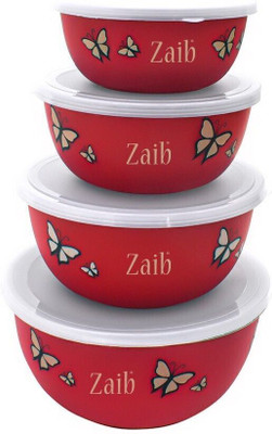 Zaib Stainless Steel Serving Bowl Food Storage bowl | Steel bowl for food reheating and serving mode-MVSB17(Pack of 4, Red)