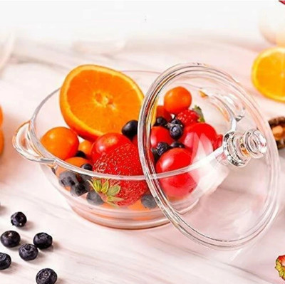 DSRPC Glass Serving Bowl Deep round glass casserole 1000 ml Disposable(Pack of 1, Clear)