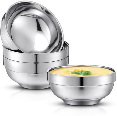 ANUVYA Stainless Steel Serving Bowl Double Walled Insulated Soup Ice Cream Metal Mixing Nesting Bowls(Pack of 1, Silver)